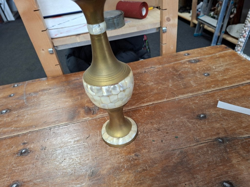 schitterende oude messing vaas met paerlemoer, Ophalen of Verzenden