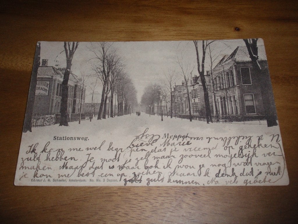Meppel Stationsweg Winter, Verzamelen, Ansichtkaarten | Nederland, Verzenden, Voor 1920, Gelopen, Drenthe