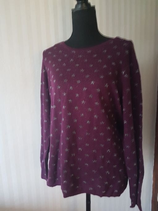 Nieuw. Canda C&A aubergine paarse sterren trui L 40 42, Kleding | Dames, Truien en Vesten, Maat 38/40 (M), Verzenden, Paars, Nieuw