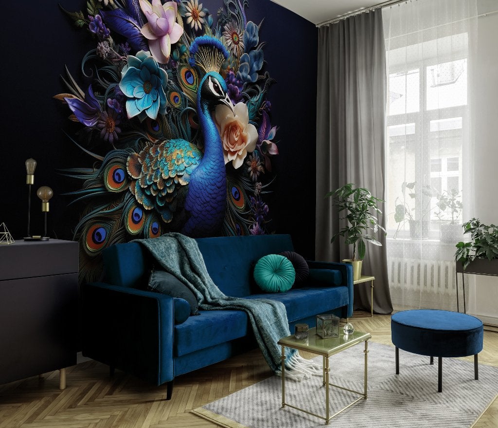 Fotobehang / Behang - Hotel chique - Pauw en Bloemenpracht, Huis en Inrichting, Stoffering | Behang, Overige patronen, Info@fotobehangkoning.nl