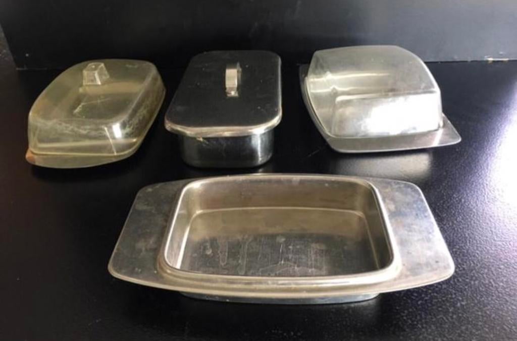 Vintage rvs botervloot Blue Band jaren ‘60 diverse, Ophalen of Verzenden, Gebruikt
