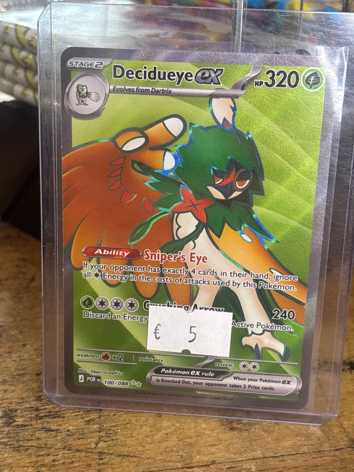 Decidueye EX Pokémon kaart - 100, Ophalen of Verzenden, Zo goed als nieuw, Losse kaart