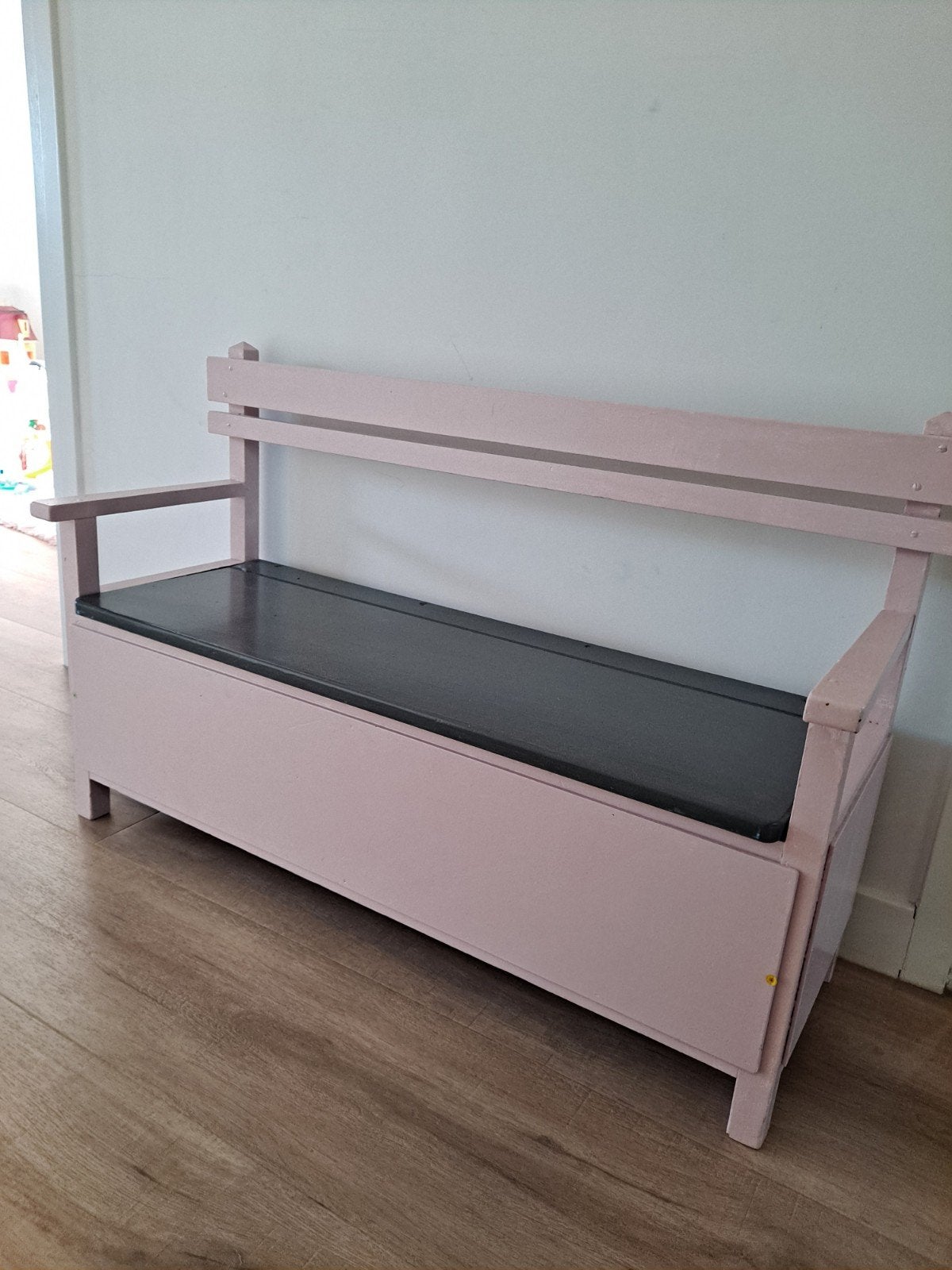 Bankje klepbank met opbergruimte roze met grijs, Kinderen en Baby's, Kinderkamer | Overige Meubels, Ophalen, Gebruikt, Overige typen