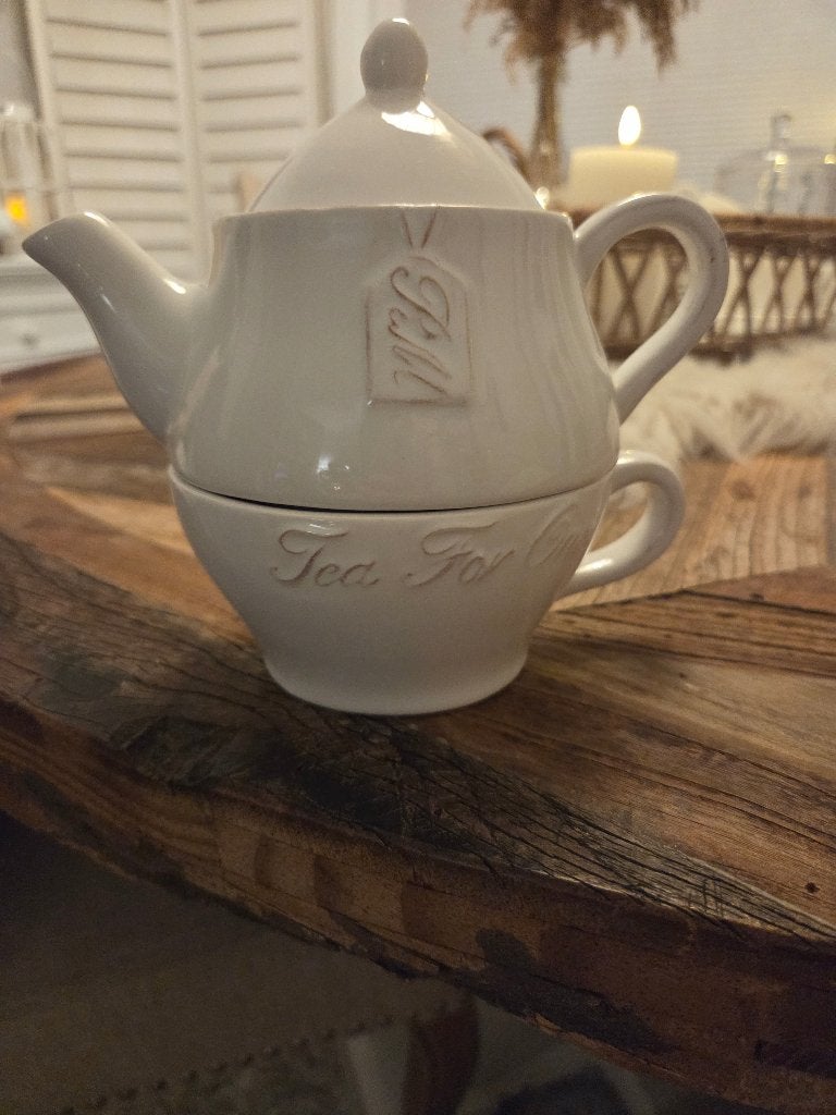 Zgan  riviera maison  tea for one, Ophalen of Verzenden, Zo goed als nieuw, Overige stijlen, Kop(pen) en/of Schotel(s)