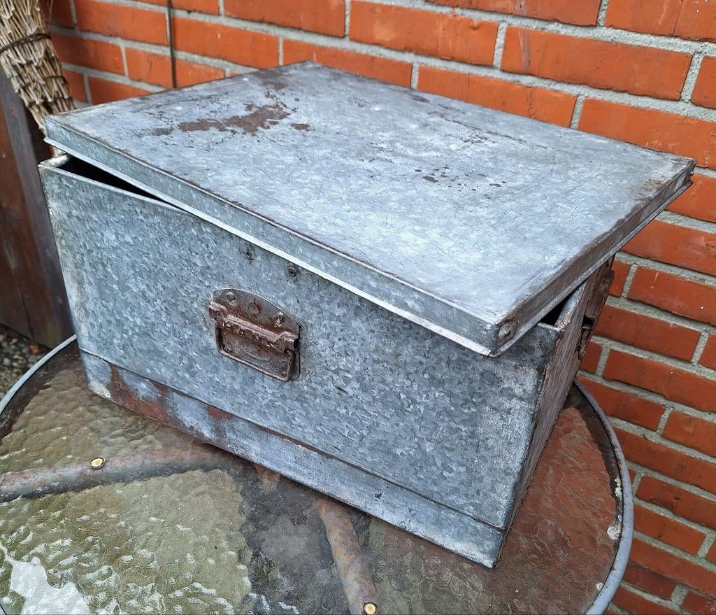 Vintage stoere Zinken Kist opbergbak, Ophalen
