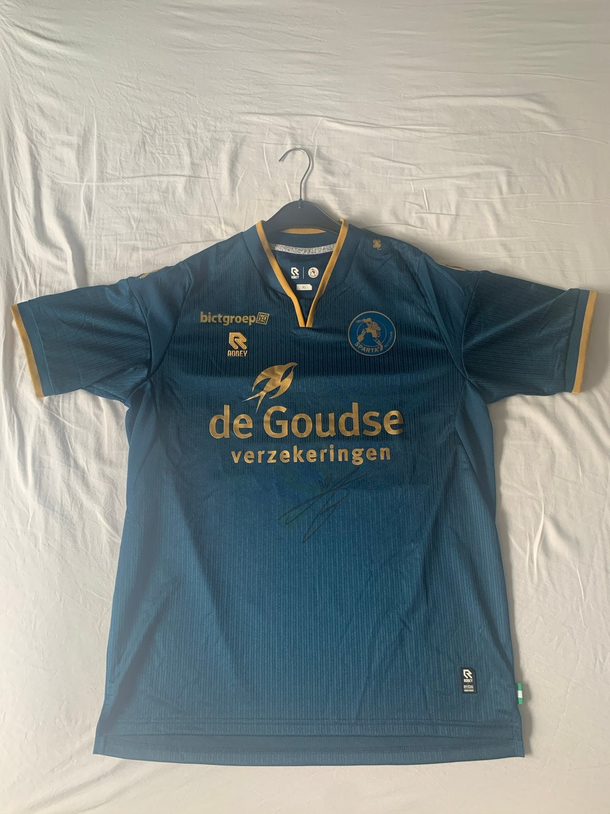 Gesigneerd Sparta Shirt door Nick Olij (met videobewijs!), Blauw, Maat 56/58 (XL), Ophalen of Verzenden, Zo goed als nieuw