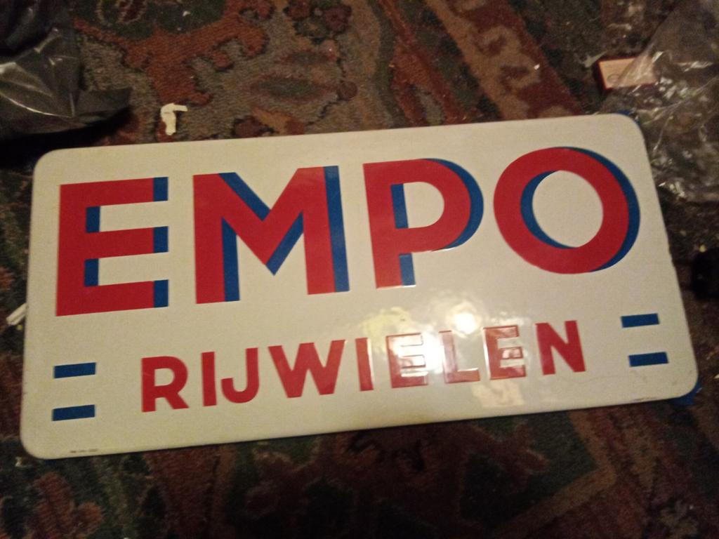 Oud bord uit oude fietswinkel hoogte 23 cm 49breed, Antiek en Kunst, Antiek | Emaille, Ophalen of Verzenden