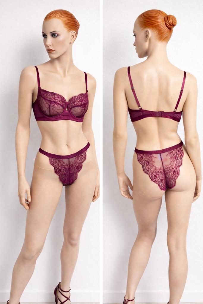 Super sexy aubergines kleurig kanten lingerie setje maat 85D, Ophalen of Verzenden, Rood, Setje