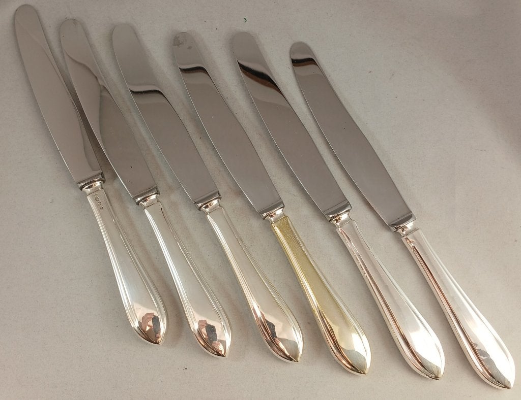 6 zilveren dinermessen tafelmessen puntfilet, Ophalen of Verzenden, Zilver