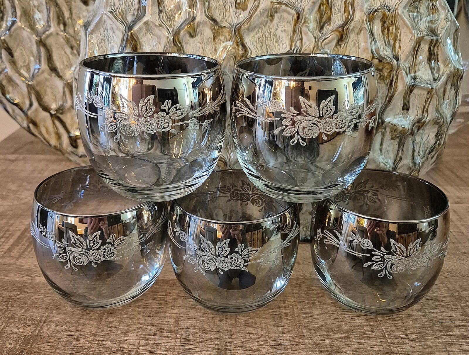 5 Vintage Vitreon Queen's Lusterware "Silver Fade" glazen, Verzamelen, Ophalen of Verzenden, Zo goed als nieuw, Overige typen