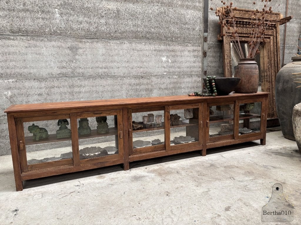 Antieke winkelvitrine dressoir lengte 369 cm, Antiek, Ophalen of Verzenden, 200 cm of meer, 25 tot 50 cm