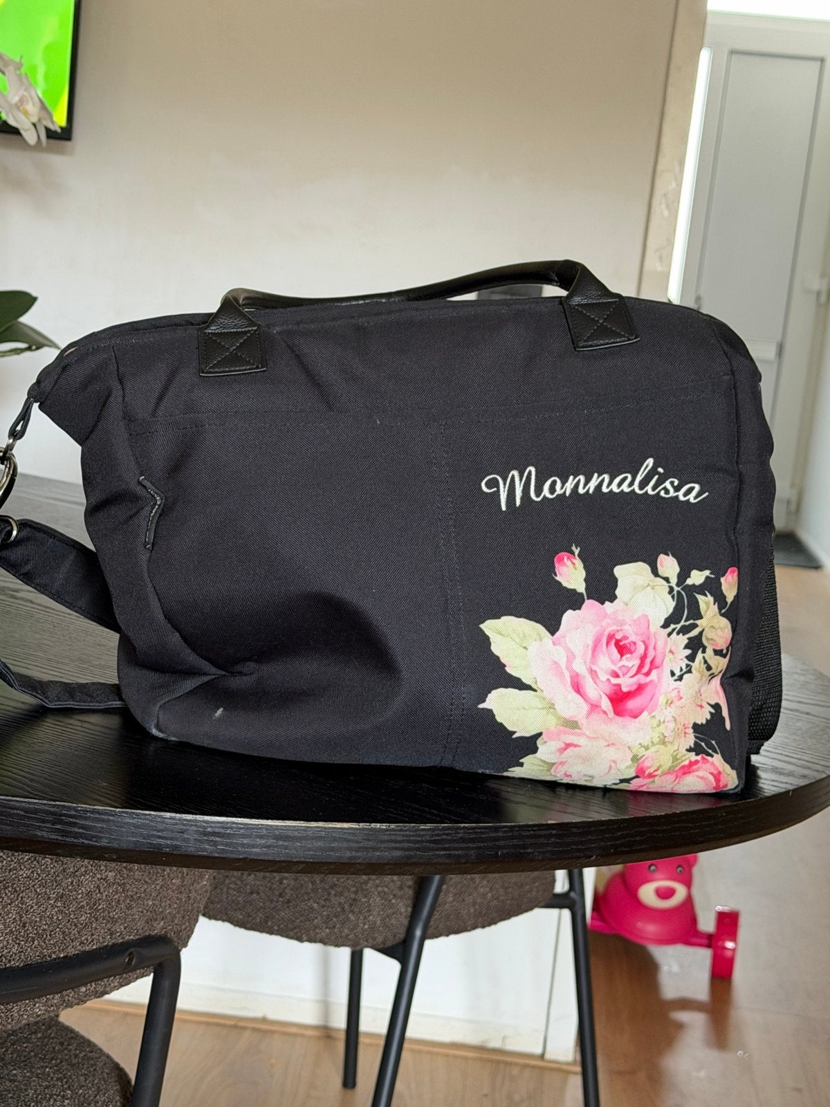 Originele Monnalisa Luier Tas - Zwart met Rozenprint, Kinderen en Baby's, Verzorgingstas, Zwart, Schoudertas functie, Ophalen of Verzenden