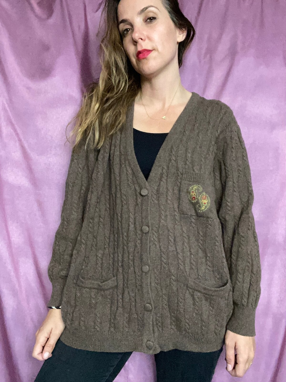 Vintage vest - cardigan - bruin - baggy, Maat 38/40 (M), Hgv, Bruin, Hgv