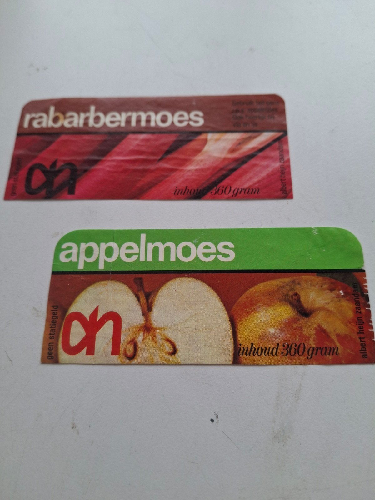 2 Moesetiketten AH, Verzamelen, Ophalen of Verzenden, Zo goed als nieuw, Overige typen