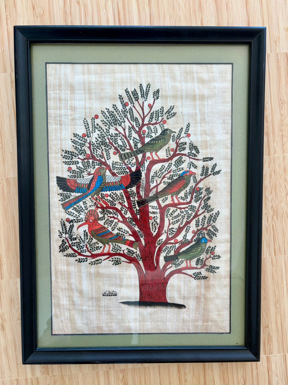 Tree of Life painting on Papyrus- custom mat & frame, Minder dan 50 cm, Gebruikt, Ophalen of Verzenden, Schilderij