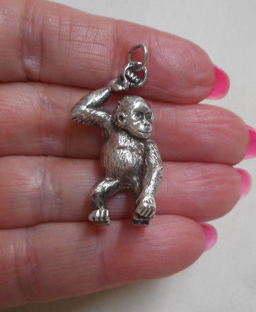 Prachtige zilveren massieve Chimpansee hanger nr.891, Sieraden, Tassen en Uiterlijk, Kettinghangers, Verzenden, Zo goed als nieuw