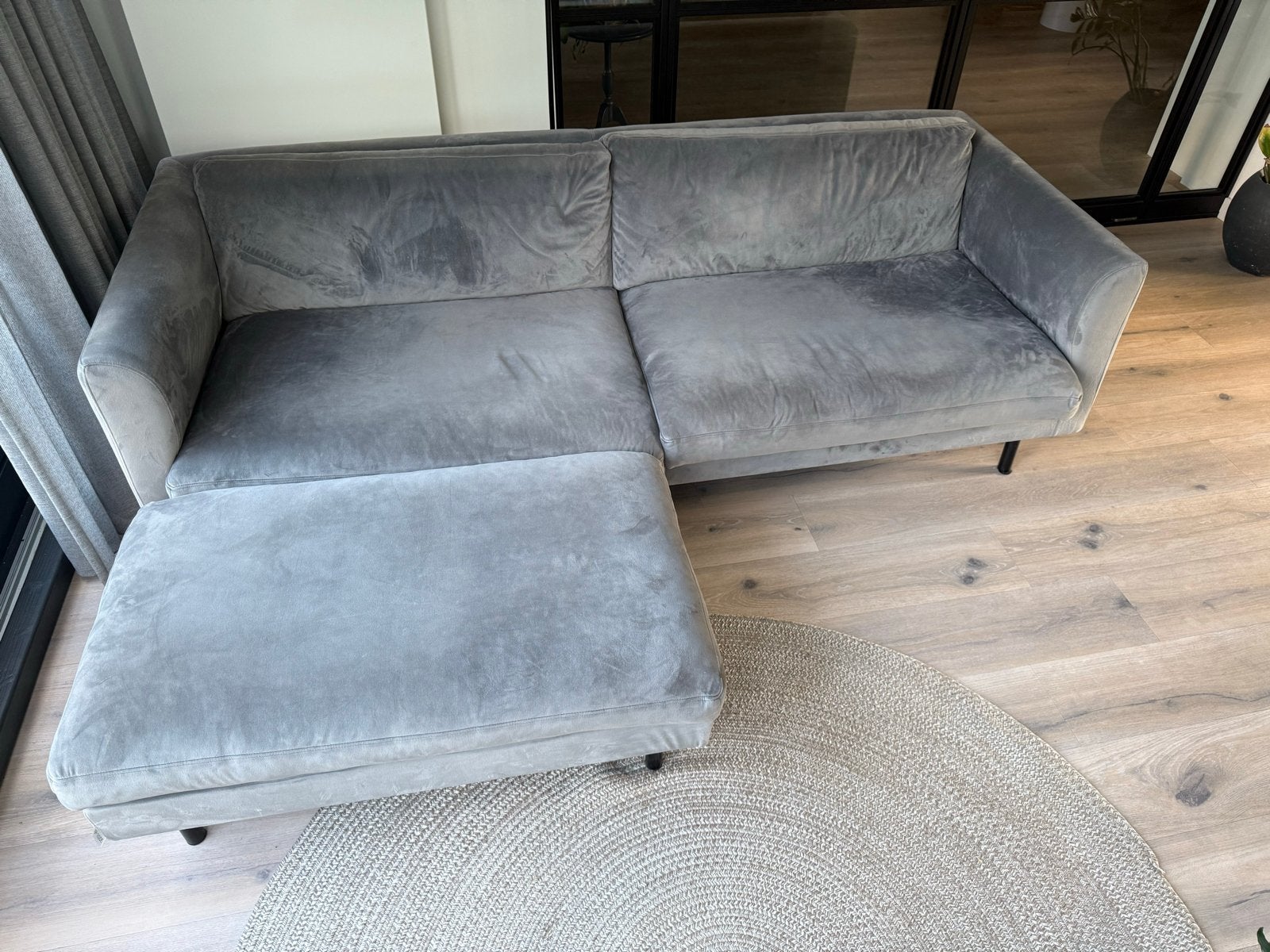 By Sidde bank, grijsblauw, met losse hocker, Ophalen, Gebruikt, 100 tot 125 cm, Driepersoons