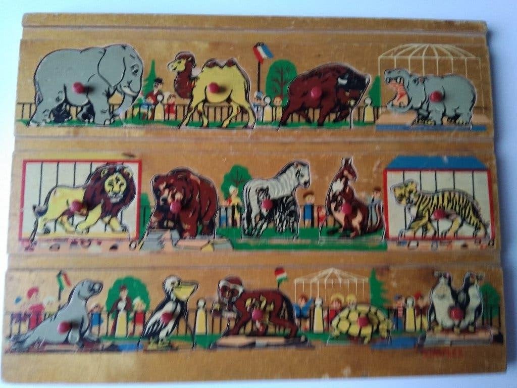 vintage puzzel jaren 50 Simplex dierentuin, Gebruikt, 10 tot 50 stukjes, Ophalen of Verzenden, Van hout