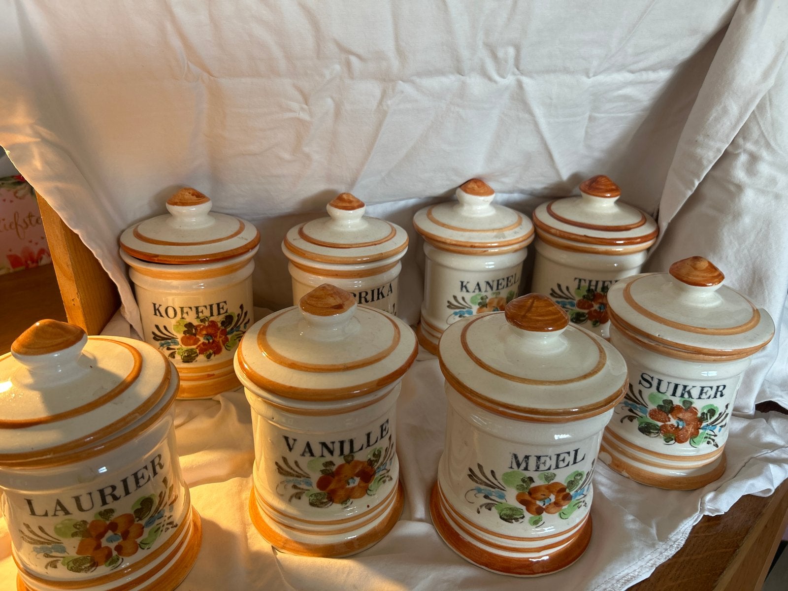 Set van 8 Vintage Keukenpotten - Koffie, Thee, Kruiden, Antiek en Kunst, Ophalen of Verzenden