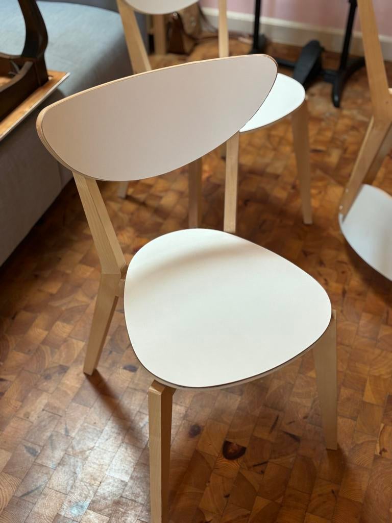 Vier Ikea Nordmyra stoelen - Wit/hout, Ophalen, Wit, Zo goed als nieuw, Vier