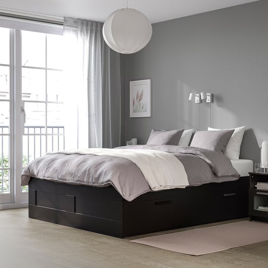2-persoonsbed met opberglades en matras - IKEA (160x200), Huis en Inrichting, Ophalen, Gebruikt, Zwart, Tweepersoons