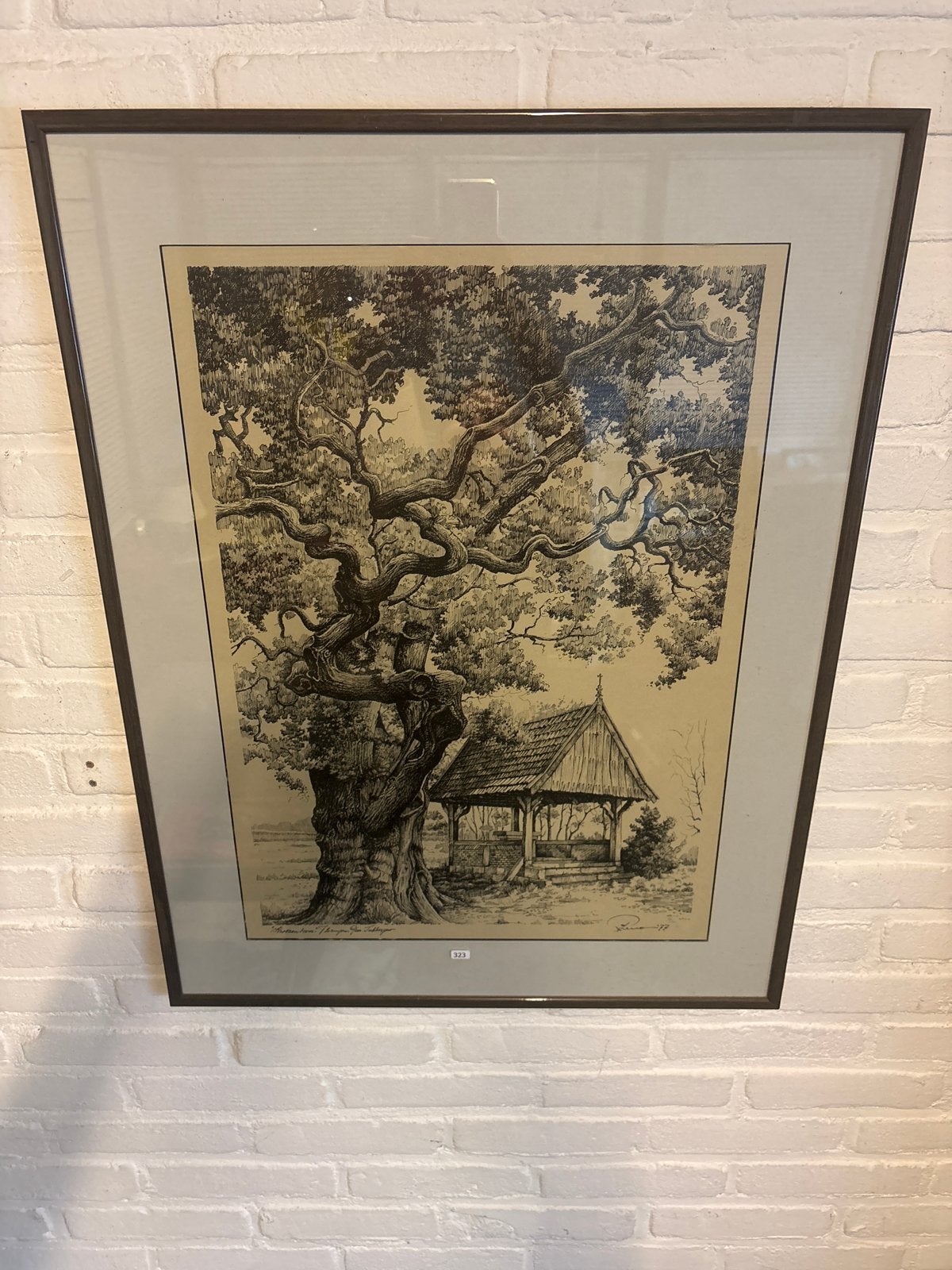 Ets 'De Kroezeboom op de Fleringer Es' door Wim Riem, Antiek en Kunst, Ophalen of Verzenden, Gesigneerd, Landschap, 1950 - 1999