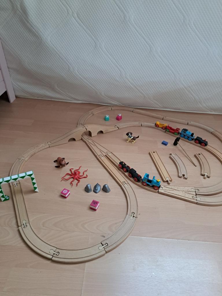 Houten treinset  - treinbaan met opbergbox, Ophalen of Verzenden, Zo goed als nieuw, Jongen of Meisje