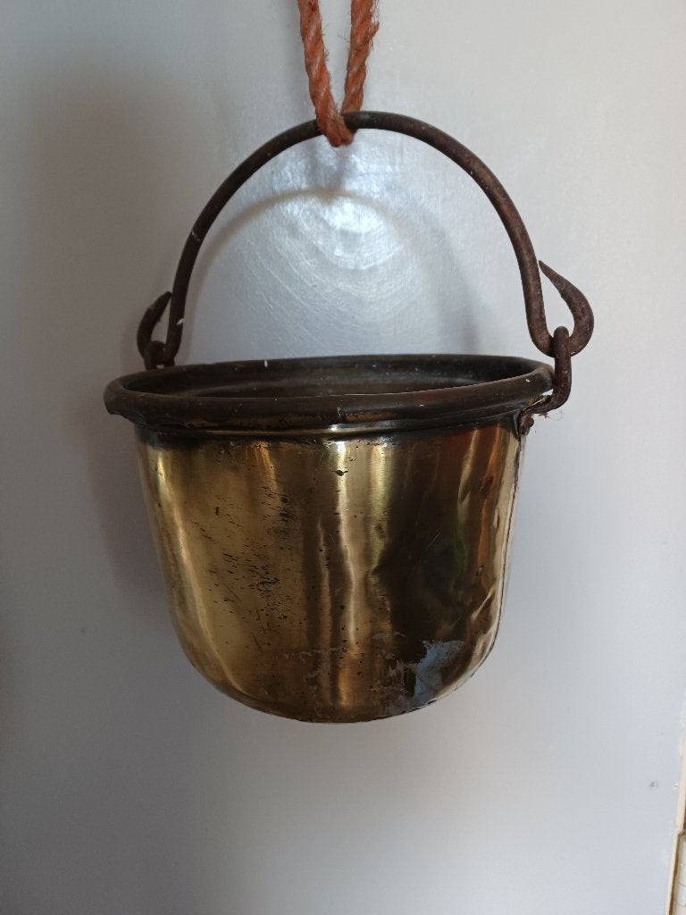 antieke koperen pot met houten blok, Antiek en Kunst, Antiek | Koper en Brons, Ophalen of Verzenden, Koper