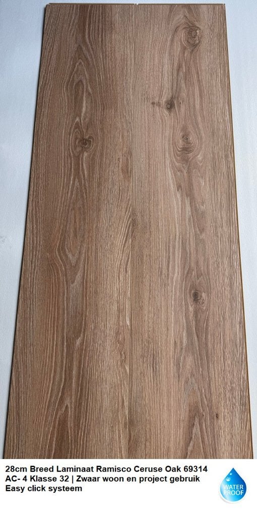 Waterbestendig 28cm breed Laminaat Ramisco Ceruse Oak 8mm, Bruin, 75 m² of meer, 28cm breed waterbestendig laminaat bruin, Nieuw