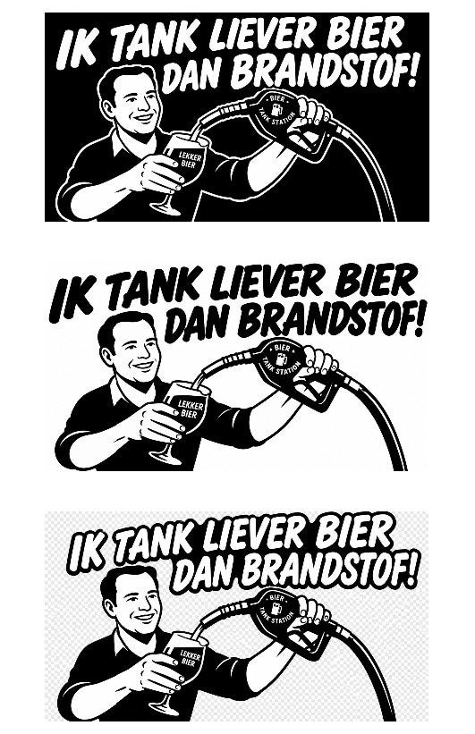 A4 Stickervel met 3 Auto Stickers: Ik Tank Liever Bier, Ophalen of Verzenden