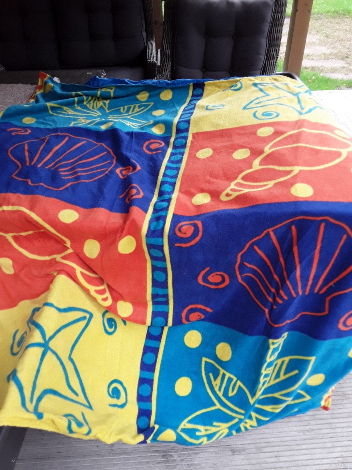Blauw picknick kleed, gevoerd.  met vrolijk zeethem, Ophalen of Verzenden, Zo goed als nieuw