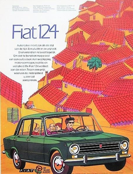 14 oude advertenties Fiat autos 68-74 124 125 127 128 auto, Ophalen of Verzenden, Zo goed als nieuw, Auto's