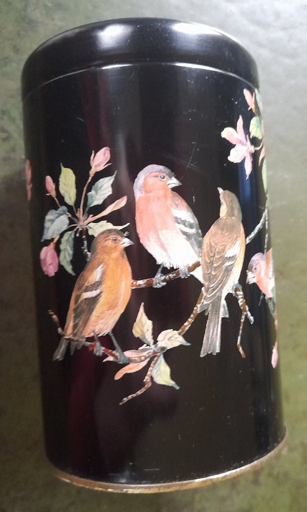 Blikje met vogels en bloemen beschilderd retro, Verzamelen, Verzenden, Gebruikt, Overige