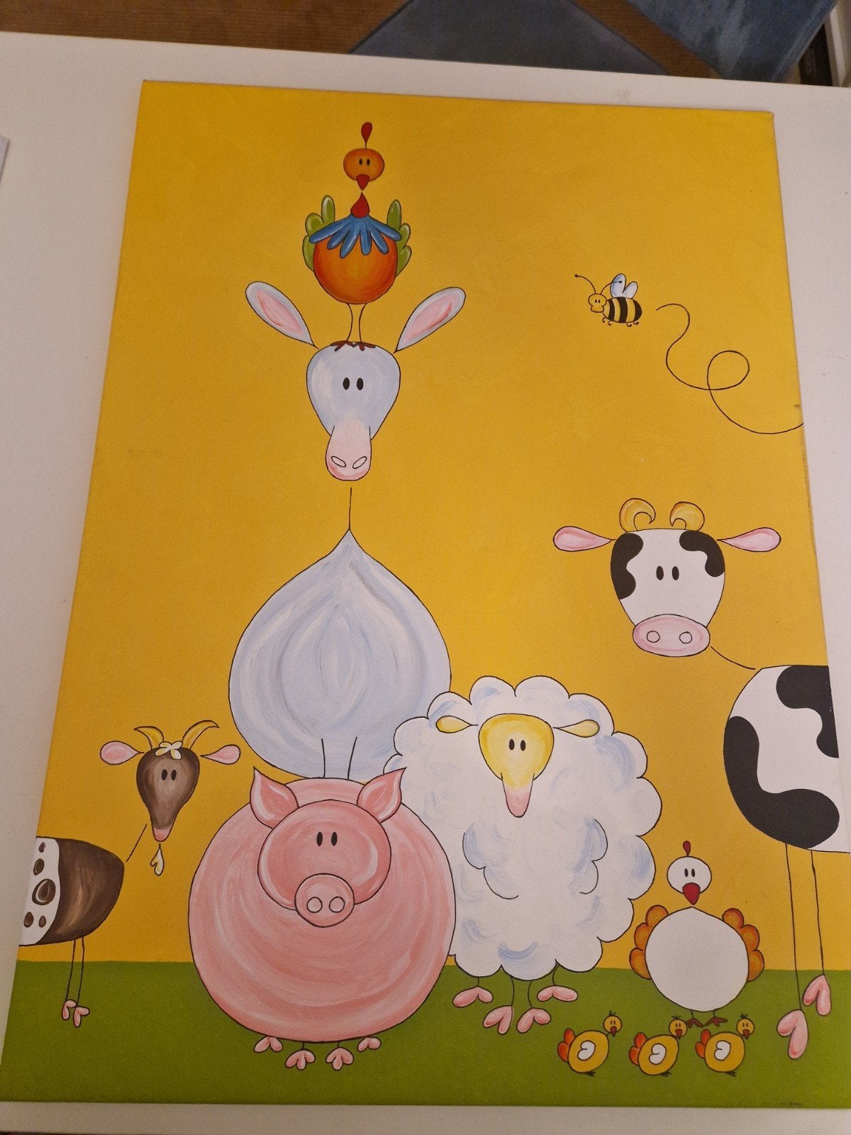 Leuk schilderij met dieren voor kinderkamer (50x70 cm), 50 – 75, Gebruikt, Ophalen of Verzenden, Schilderij