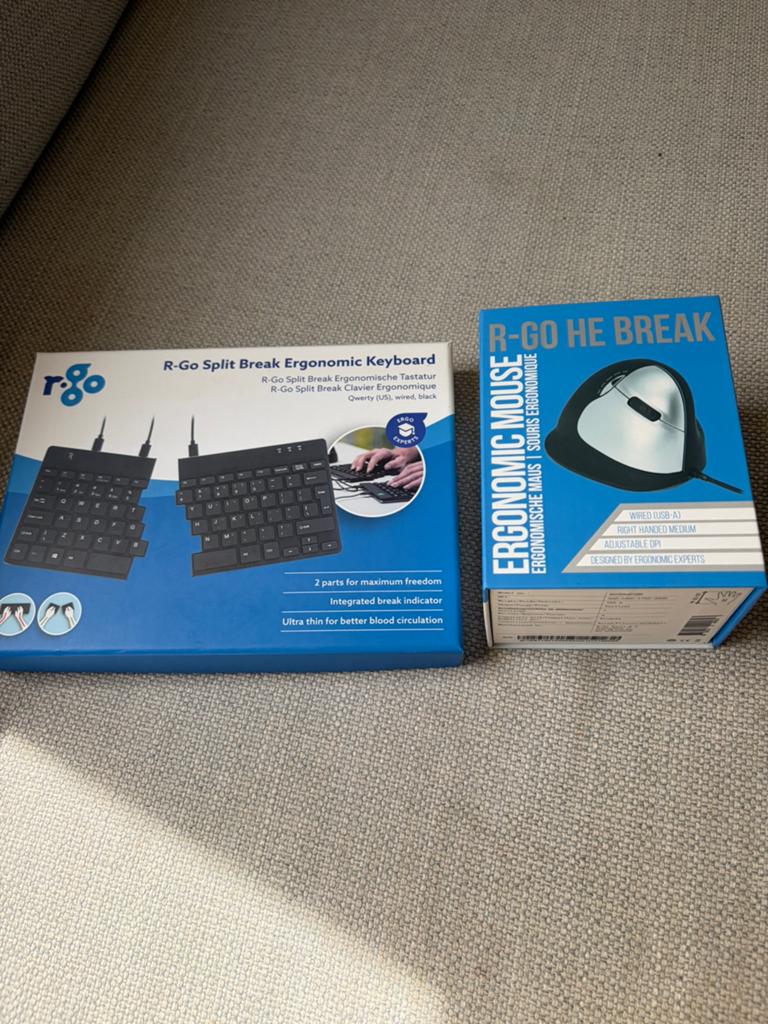 R-go ergonomisch toetsenbord en muis; in doos nooit gebruikt, Computers en Software, Toetsenborden, Ophalen, Nieuw, Bedraad, Ergonomisch