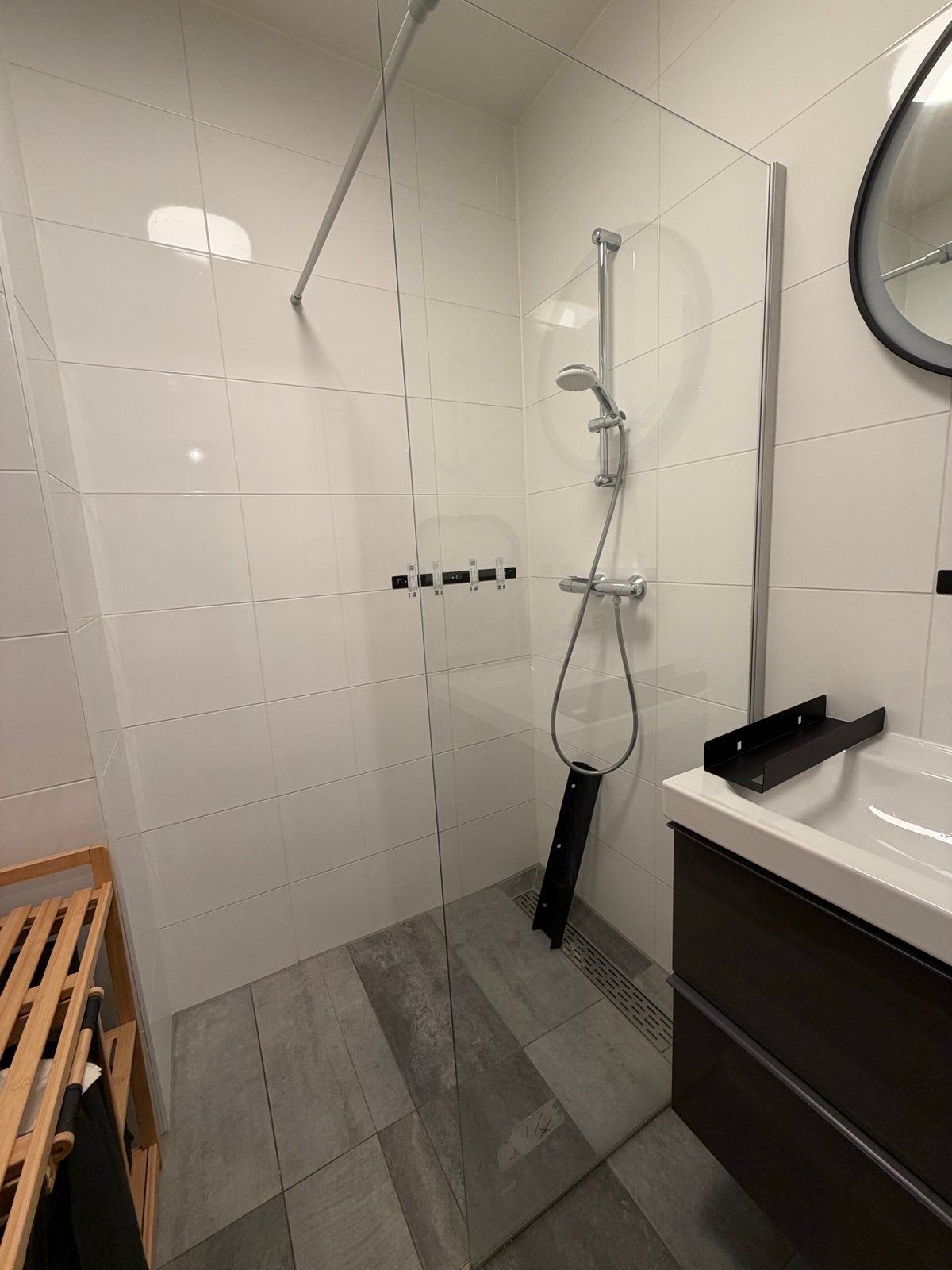 Glazen douchewand 90 cm–inloopdouche incl. stabilisatiestang, Ophalen, Gebruikt