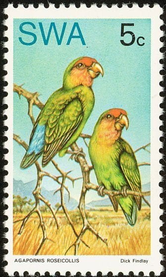 ZUIDWEST-AFRIKA 6 - Dieren: vogels (agapornis), Verzenden, Postfris, Dier of Natuur