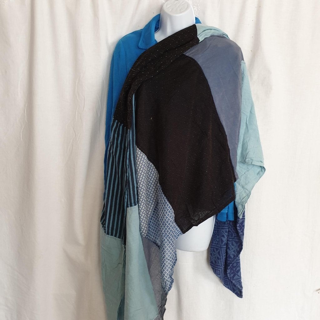 Gave blauwe patchwork sjaal 100% katoen 185x99 merk Esprit, Kleding | Dames, Mutsen, Sjaals en Handschoenen, Maat 38/40 (M), .