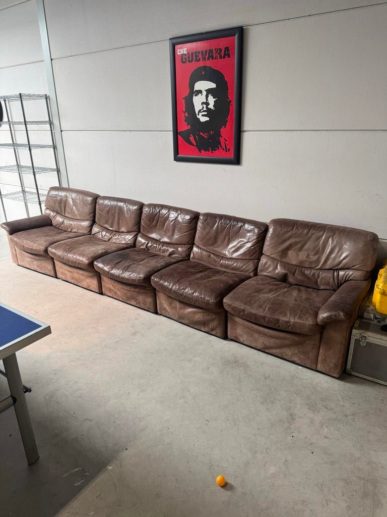 Leren elemten bank vintage, Huis en Inrichting, Banken | Bankstellen, Gebruikt, 100 tot 125 cm, 300 cm of meer, Leer