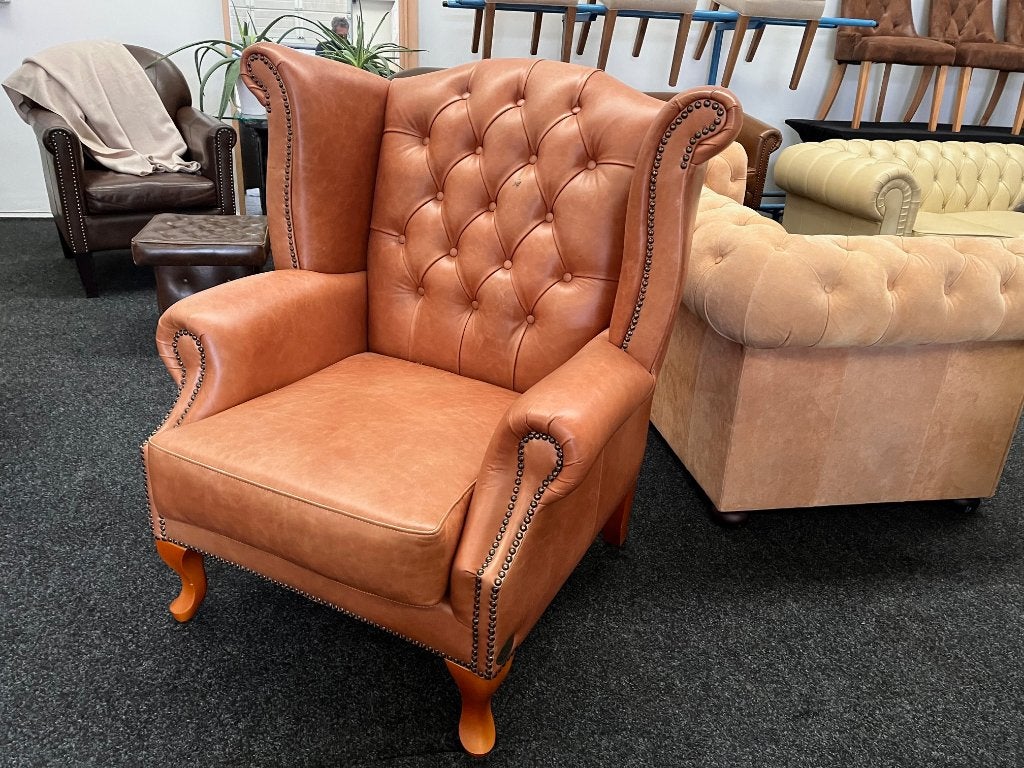 Chesterfield Maarssen Bruin Leren Chesterfield KING Fauteuil, Huis en Inrichting, Ophalen, Chesterfield, Zo goed als nieuw, Leer