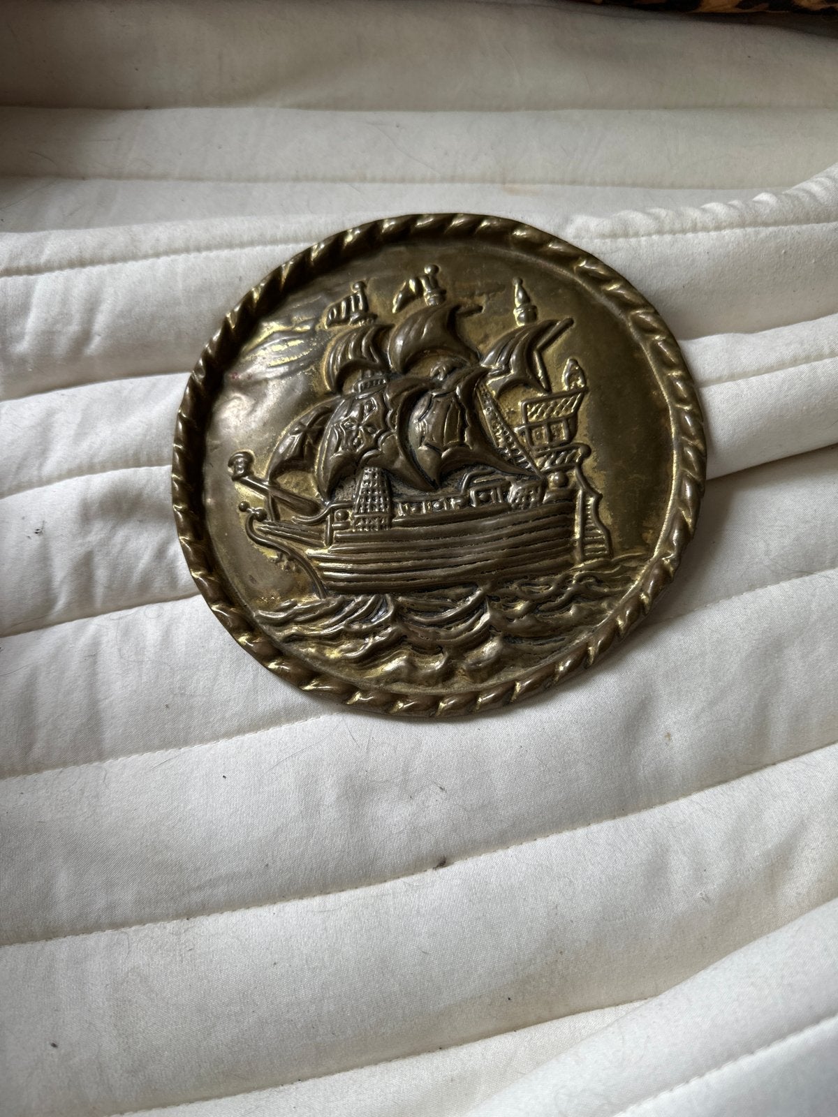 Vintage Koperen Plaquette met Zeilschip Reliëf, Ophalen, Koper
