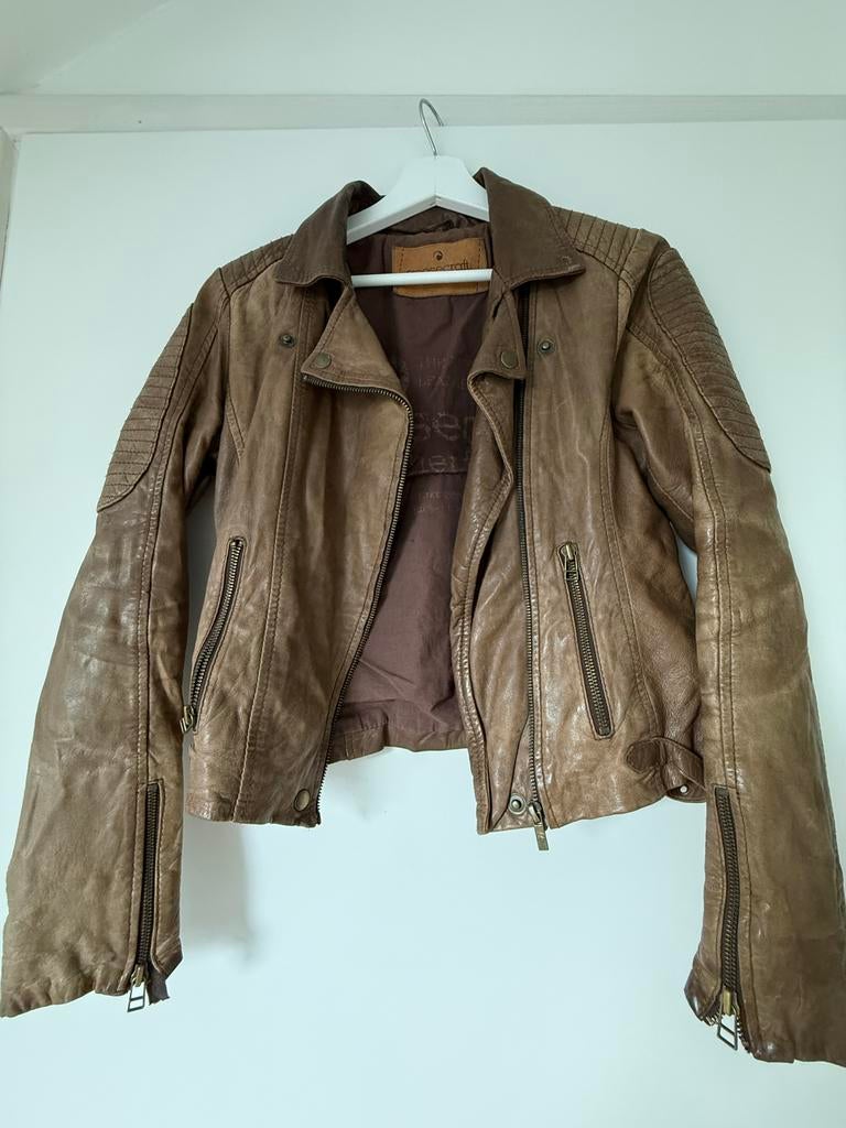 Goosecraft Leren Jas - Biker Model, Ophalen of Verzenden, Gedragen, Maat 36 (S), Bruin