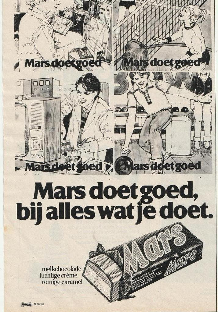 Retro reclame 1978 Mars chocolade bij bowlen & volleybal, Verzamelen, Verzenden, Overige typen