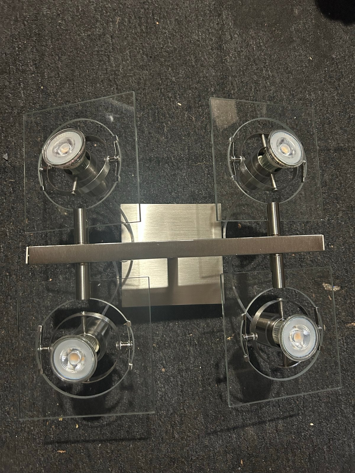 IKEA Fuga Plafondlamp met 4 LED Spots - Geborsteld Metaal, Metaal, Gebruikt, GU10, Zilver