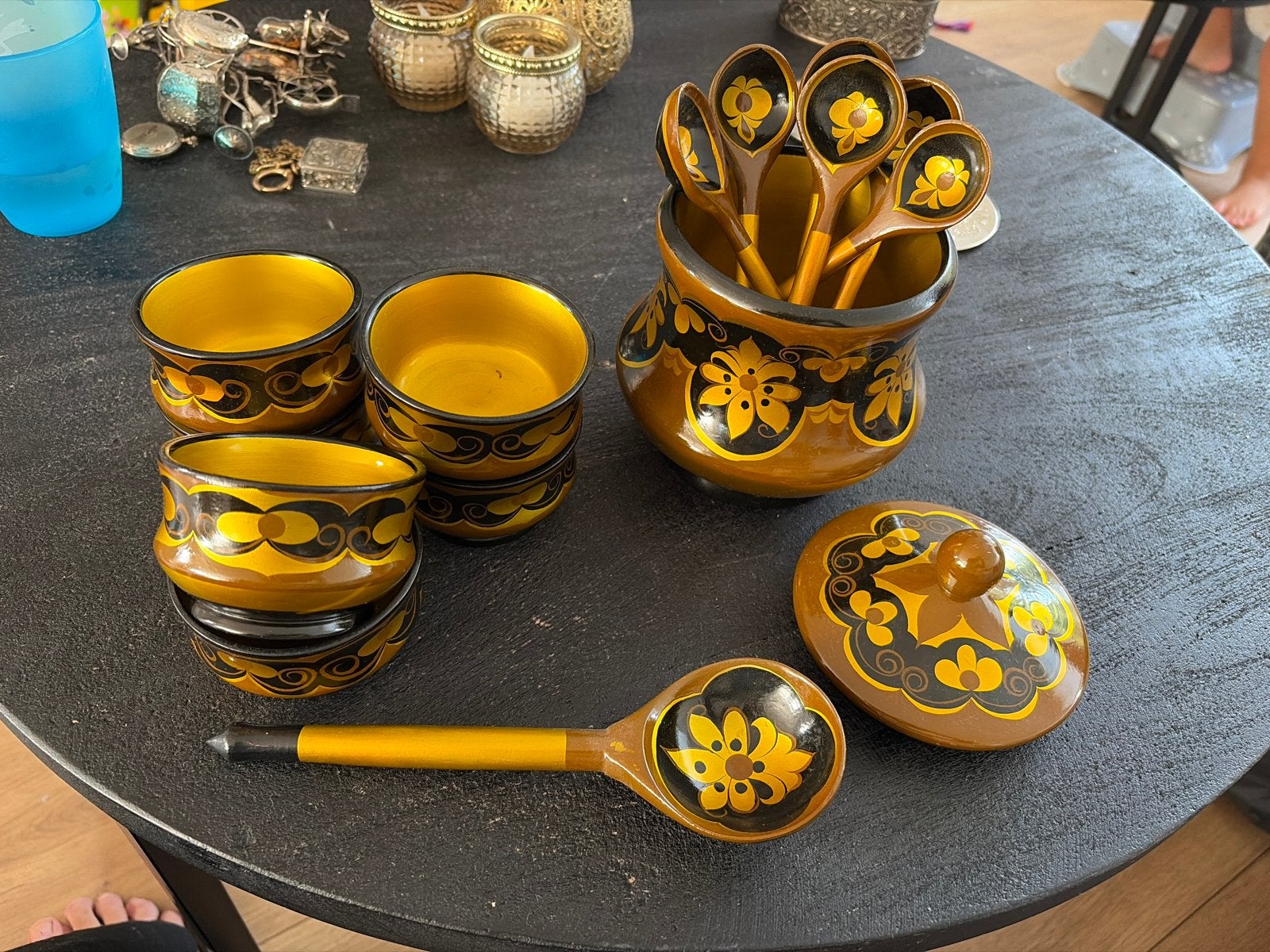 Vintage Russisch Khokhloma Servies Set - Handgeschilderd, Ophalen of Verzenden