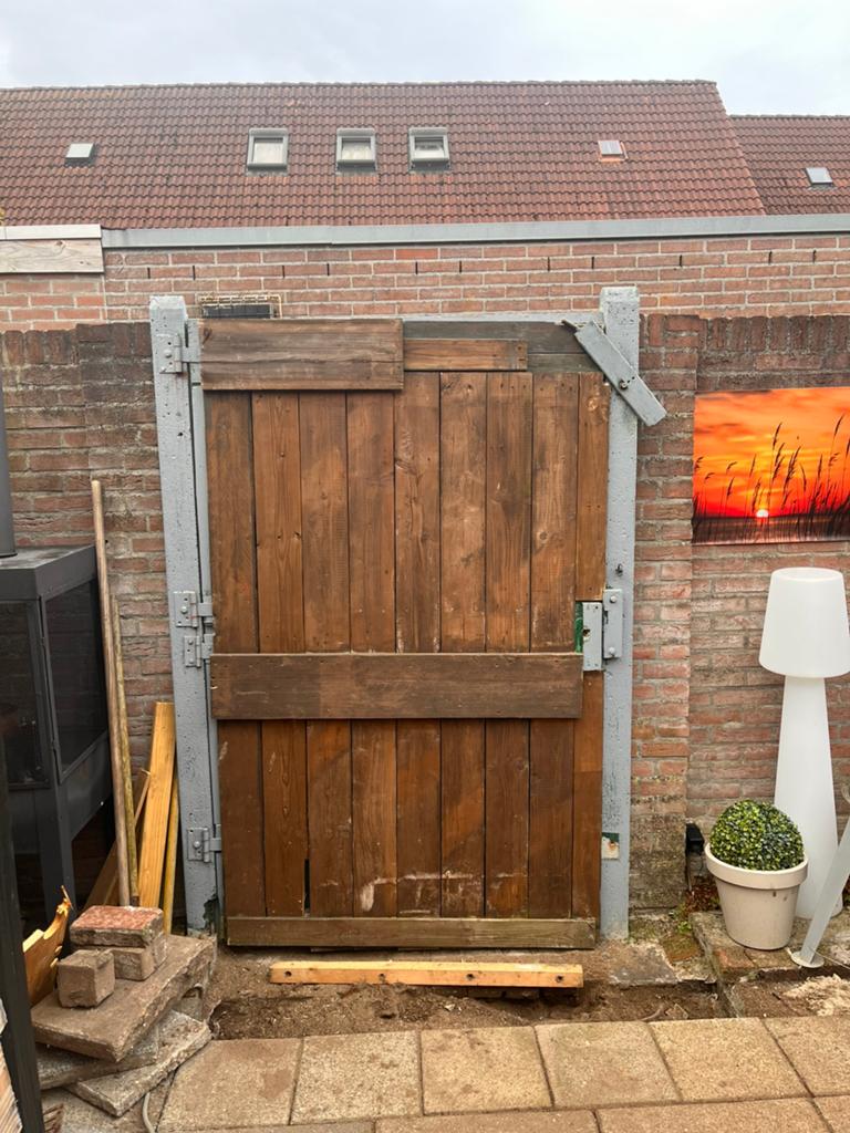 Houten poort 120 cm met betonnen palen, Tuin en Terras, Tuinpoorten, Ophalen, Gebruikt, Minder dan 100 cm, 100 tot 150 cm