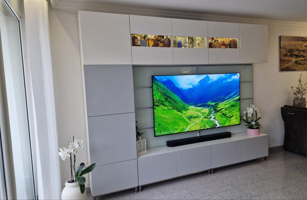 Ikea Besta TV meubel met glazen achterwand - 300x240x40cm, Ophalen, 200 cm of meer, Zo goed als nieuw, 200 cm of meer