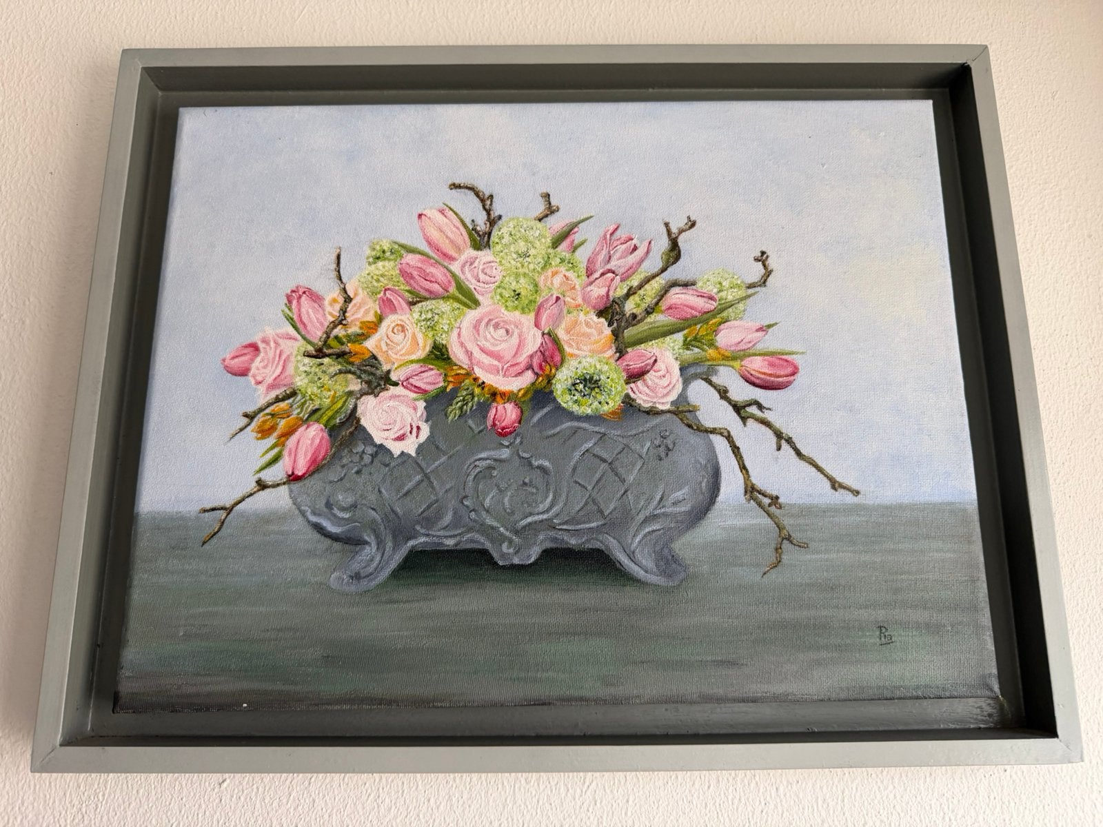 Prachtig schilderijtje stilleven, Ophalen of Verzenden, Zo goed als nieuw, Minder dan 50 cm, Schilderij