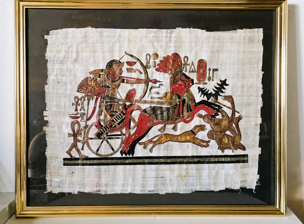 Papyrus met signatuur., Schilderij, Gemerkt, Overige herkomsten, Overige materialen