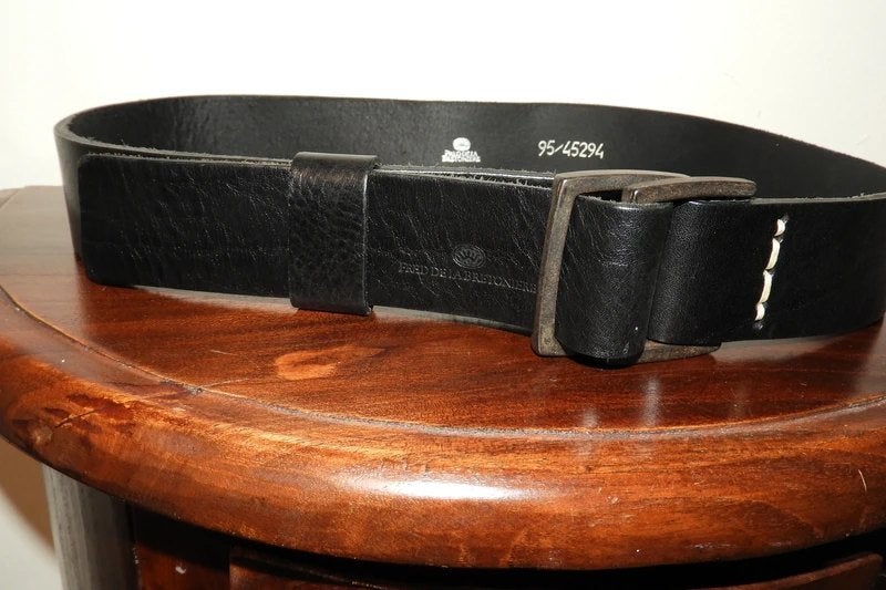 Fred de la Bretoniere zwarte leren riem merk inslag, Fred de la Bretoniere, Verzenden, Tailleriem, Echt leder